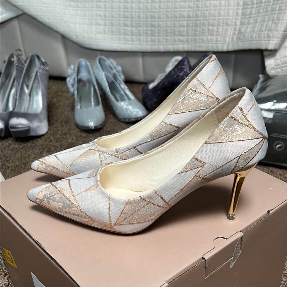 Elegant White and Gold Heels